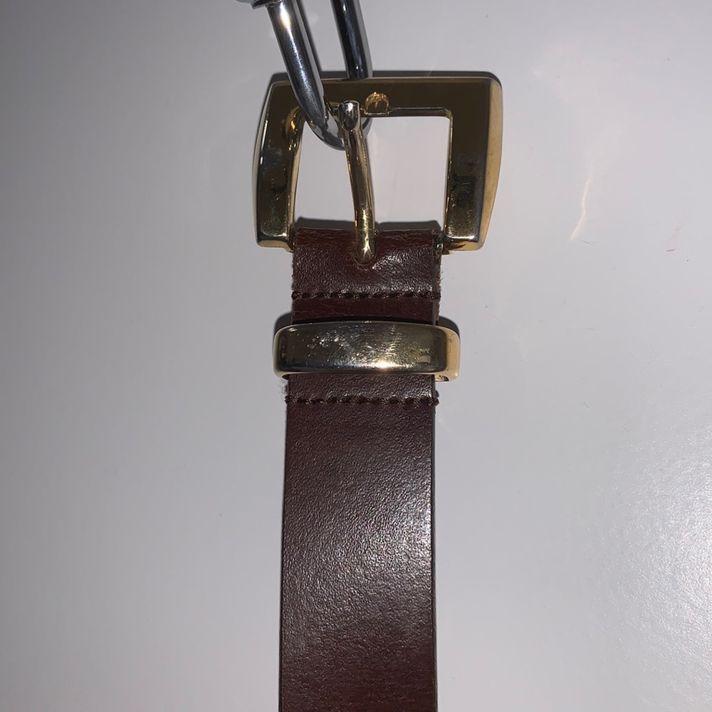 New York & Company Brown Leather Belt with Gold Buckle